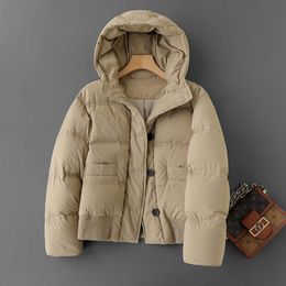 Lightweight And Soft Cloud Feeling New National Standard 90 White Goose Down Single Row Cow Horn Button Hooded Short Warm Casual Down Jacket