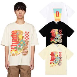 Mens Tshirts Highquality Cotton Us Fashion Rhude Beauty Vision Pursues Pleasure Joyride Printed Loose Relaxed Summer and Womens Short Sleeve