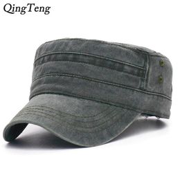 Denim Flat Top Cap Women Men Snapback Caps Vintage Army Hat Cadet Military Unisex Baseball Hats Wide Brim248S