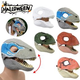 Party Masks Dinosaur Mask Moving Jaw Halloween Cosplay Dino Horror Headgear Lifelike Gifts for Kid Children 231207