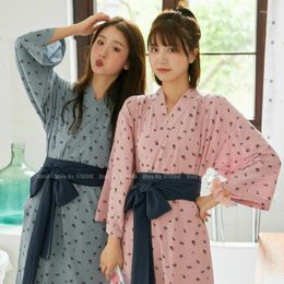 Ethnic Clothing Women Japanese Style Kimono Bathrobes Girls Sister Print Cotton Yukata Home Indoor Pajamas Robes Pyjamas Cardigan Sleepwear