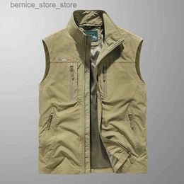 Men's Vests 2023 Spring Mens Jacket Summer Stand Collar Quick Drying Multi Pocket Workwear Outdoor Photography Fishing Vest for Men Size 6XL Q231208