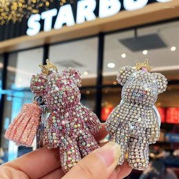 Keychains Diamond-studded Bear Car Keychain Mobile Phone Number Plate Backpack Pendant Key Ring Chain Fred22278o
