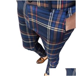 Men'S Pants Mens Casual Trousers For Men Business Zipper Closure Male Pencil Slim-Fitting Chequered Plaid Office Drop Delivery Appar Dh0Hj