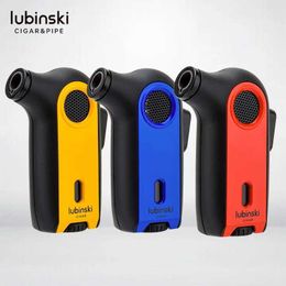 LUBINSKI Luxury Torch Metal Lighter Jet Turbine Outdoor Barbecue Kitchen Butane No Gas Windproof Cigar Accessory Gift Men