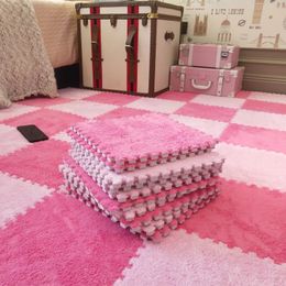 Carpets 10/20/40pcs DIY Nordic Floor Mat Splicing Carpet Plush Velvet Bedroom Rooms Children Girls Pink Mat Puzzle Plush Mats 231207