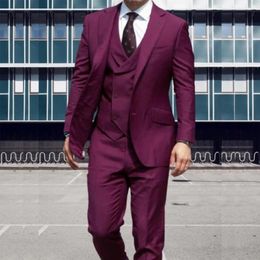 Men's Suits STEVDITG High Quality Purplish Red Men Notch Lapel Formal Party Single Breasted Office Outfits 3 Piece Jacket Pants Vest