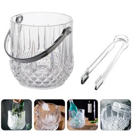 Ice Buckets And Coolers 1 Set 2pcs Portable Ice Bucket Plastic Ice Clamp Ice Container Diamond Crystal Ice Bucket Plastic Ice Clip Transparent 231207