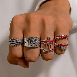 Cluster Rings Dark Punk Red Flame Dripping Oil Finger Set For Men Geometric Irregular Alloy Metal Party Jewelry Anillos 25722