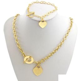 Chain Designer Bracelets Chain Gold Sier Design Necklace Ror Men Women Set Wedding Statement Jewelry Heart Pendant Necklaces Bracelet Dhyef