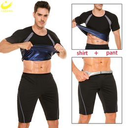 Sauna Suit For Men Sweat Set Slimming Pants Weight Loss T Shirt Workout Shorts Fiess Top Body Shaper Fat Burner Gym