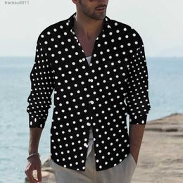 Men's T-Shirts White Polka Dots Shirt Autumn Black Retro Print Casual Shirts Mens Novelty Blouses Long Sle Graphic Funny Tops Plus Size L231208