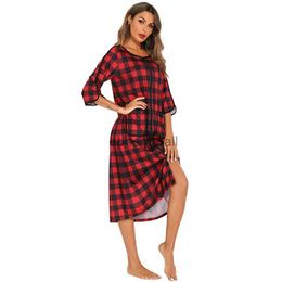 Women's Blouses Shirts Classic Ladies Black Red Plaid Nightgown To Sleep Spain Vintage Checkered Sleeping Shirt Dress Woman Causal Loose Lounge Wear YQ231208
