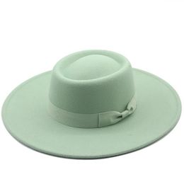 The Ring-shaped Flat-top Wool Felt Big Eaves Bowler Hat Ladies Spring And Autumn Winter Fashion Woolen Wide Brim Hats297Q