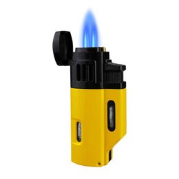 Cigar Lighter 4 Jet Torch Blue Flames Refillable Butane with Punch Accessories Gift Box for Man