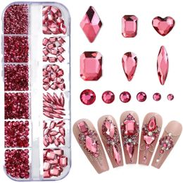 Nail Art Decorations 12 Grids Sparkle Translucent Colorful Mix Shapes Flatback Glass Diamonds Nail Art Rhinestones Jewel Decorations Manicure Charms 231207