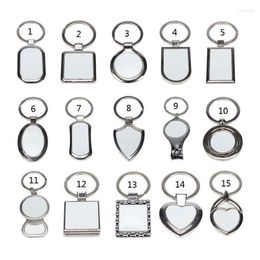 Keychains 15 Shapes Sublimation Transfer Paper Blanks DIY Metal Round Key Rings Heat Press Po Custom Jewelry Making Smal22297s