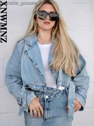 Women's Jackets XNWMNZ Women Fashion Autumn winter Denim Trench Coat Simple Casual Short Belt Double Breasted High Street Fe Jacket Top L231208