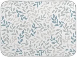 Table Mats Grey And Blue Leaves Branches Dish Drying Mat 18x24 Inch For Kitchen Grey Botanical Spring Flowers Dishes Pad