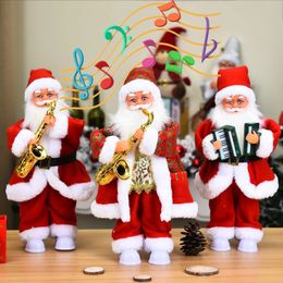 Christmas Toy Supplies Year Christmas Decorations for Home Electric Toy with Music 14 In Saxophone Playing Santa Claus White Feet with Lights 231208