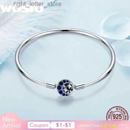 Chain WOSTU Genuine 925 Sterling Silver Blue CZ Moon and Star Bracelet Bangles for Women Sterling Silver Jewelry S925 SCB080 YQ231208