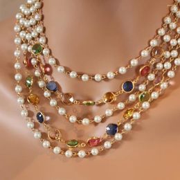 Choker Macaron Coloured Multi-layer Crystal Pearl Necklace
