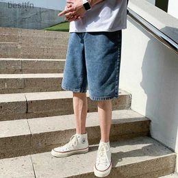 Men's Jeans Men Shorts Solid Plus Size 5XL Summer Baggy Ins Harajuku Denim Short Mens Bottom High Street Simple All-match UlzzangL231209