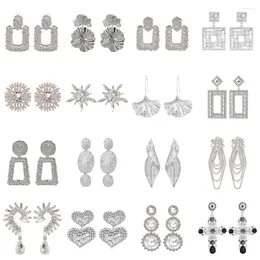 Dangle Earrings 2023 Punk Vintage Metal Rhinestone Silver Colour Geometric Drop For Women Fashion Jewellery Party Accessories