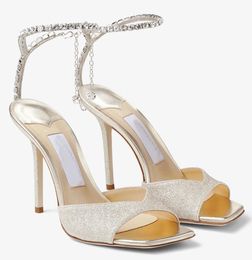 24 Summer Luxury Brands Saeda Sandals Shoes Crystal Strappy High Heels Party Wedding Dress Lady Gladiator Sandalias Nude Black EU35-44