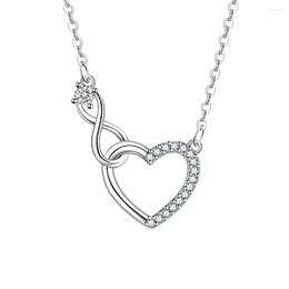 Chains 925 Sterling Silver Exquisite Zircon Heart Shaped Interlocking Necklaces For Women Luxury Christmas Valentine's Day Jewelry Gift