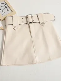 Skirts HELIAR Female Pu Leather Skirt Tooling Short With Belt High-waist Slim A-line Solid HighStreet For Women 2023 Autumn