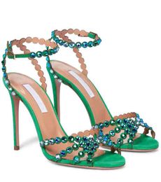 2024 New brand Women shoes Gladiator designs Sandals Shoes Strappy Design Tequila Heel Sandal Crystal Embellishments Bridal Wedding Party Lady High Heels 35-43