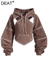 Women's Hoodies Fashion Contrast Color Open Line Hooded Cut Out Backless Bandage Sweatshirt Autumn 2023 1DF1820