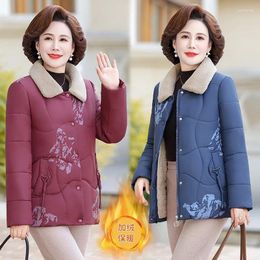 Women's Trench Coats Plus Velvet Padded Cotton-Padded Jacket Autumn And Winter Overcoat Printing Casual Warm Coat Top