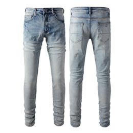 Men'sJeans European and American trendy high street jeans i light blue men's jeans Korean version