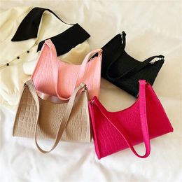 Evening Bags Fashion Felt Cloth Pattern Shoulder For Women Small Handle Underarm Bag Clutch Luxury Solid Color Female Handbag 2023