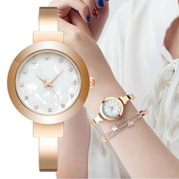 Other Watches Luxury Ladies Brands Bracelet Shellface Simple With Diamond Quartz Watch Girls stainless steel Bangle Dress Clock 231207