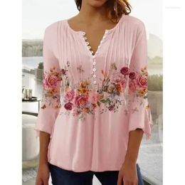 Women's Blouses Woman Long Sleeve Button Chiffon Shirts Flower Print V-Neck Pleated Shirt Fashion Women Spring Summer Bottom Elegant 29617