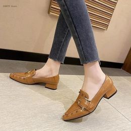 Dress Shoes Spring European And American Style One Step Sharp Toe Thick Heel Shallow Mouth Fashion Versatile Casual Simple Bean