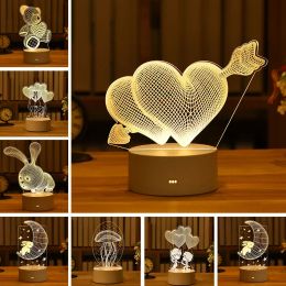Romantic Love 3D Lamp Heart-shaped Balloon Acrylic LED Night Light Decorative Table Lamp Valentine's Day Sweetheart Wife's Gift 1208