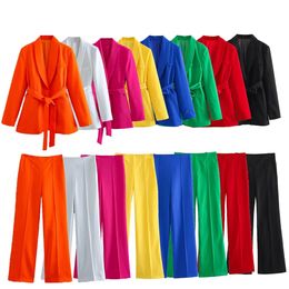 Women's Two Piece Pants PB ZA 2023 Style With Waist Closing Dress Blazer High Straight Suit Twopiece Set 231207