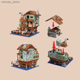 Blocks 2100PCS Fisherman's Wharf Building Block Tree House Model Seaside Street View Boat Transportation Toys Children Christmas Gifts R231208