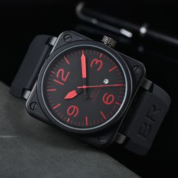 2023 Mens BR Modelo Sport Rubber Strap Relógio Mecânico Automático Bell Luxo Multifuncional Relógio Business Aço Inoxidável Homem Ross Square Homens Relógios de Pulso