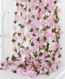 210cm Silk Sakura Simulation Cherry Blossom Flower Vine Wedding Decoration Layout Home Party Rattan Wall Hanging Garland Wreath De6628890