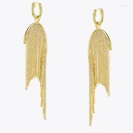 Hoop Earrings Crystal Long Tassel Drop For Women Gold Colour Shiny Statement Zircon Dangle Earings Fashion Jewellery