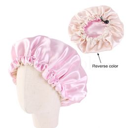 Baby Satin Double Deck Night cap Children Eastic Adjustable Shower Caps Kids Bonnet Hair Hat DD501