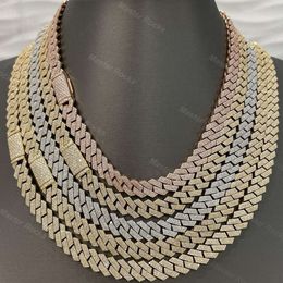 High Quality Sterling Silver Cuban Necklace 15mm 3 Rows Hip Hop Miami Cuban Link Chain Vvs Moissanite Diamond