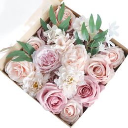 Decorative Flowers Wreaths Pink Roses Artificial Flowers Combo Silk Fake Flowers DIY Wedding Bouquet Floral Centrepieces Table Baby Shower Cake Home Decor 231207