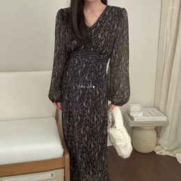 Casual Dresses French Elegant Floral Maxi Dress Chiffon Long Sleeve Evening Party Woman Beach One Piece Korean Spring G526