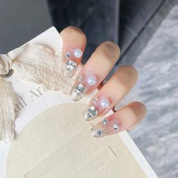 False Nails 24pcs Sparkling Champagne Elegant Fake French Ballerina Nail Waterproof Faux Medium Fingernails Press On